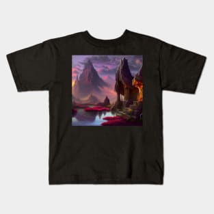 Ai Generated Art Scenery - Mountain Temple by a Lake Kids T-Shirt